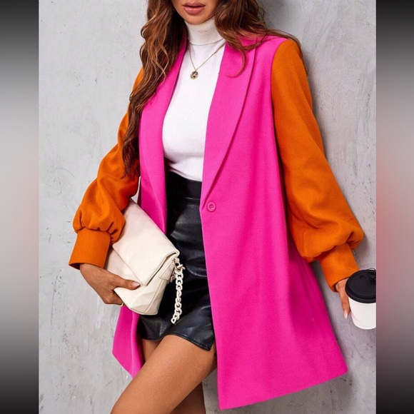 Classic Elegant Color Block Open Front 2 Tone Leightweight Coat - Picture 4 of 7